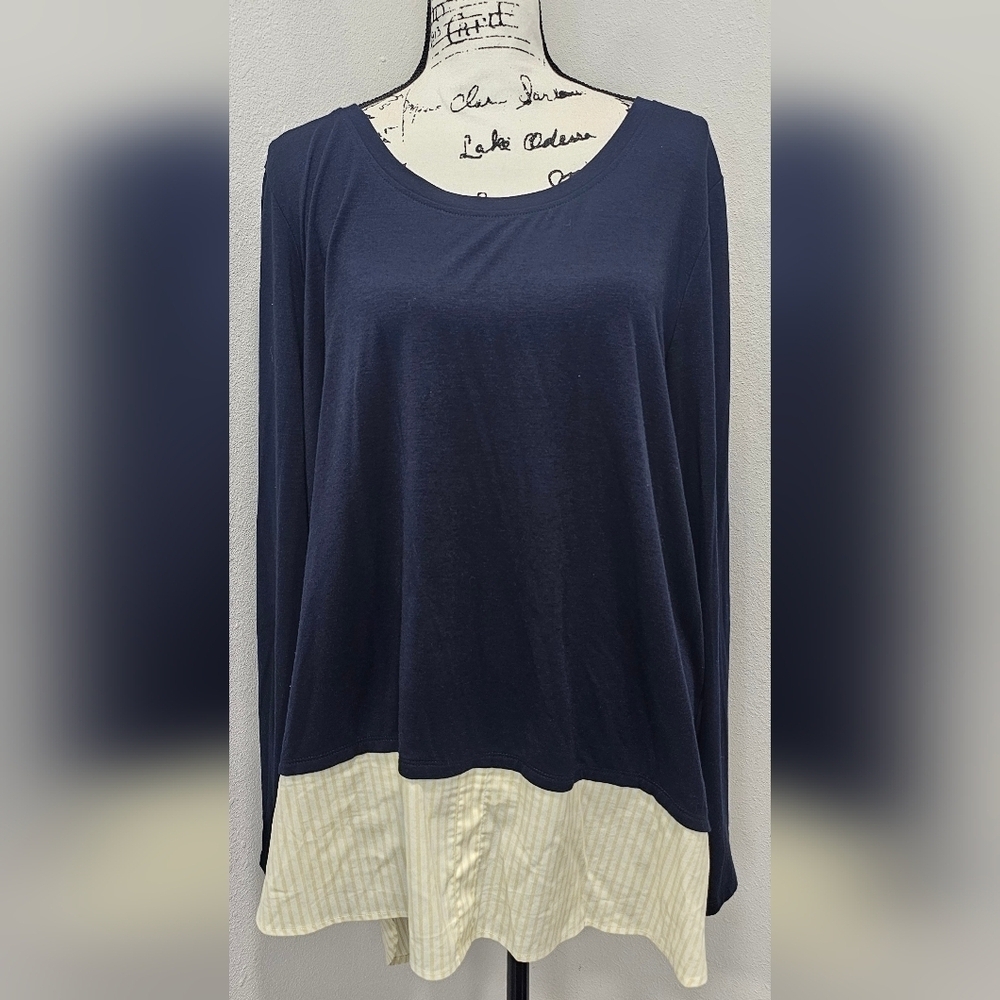 Lane Bryant Women's Blue Hi Low Twofer Scoop Neck Long Sleeve Tunic 18/20 NWT